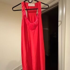 Coral silk dress with iridescent beading